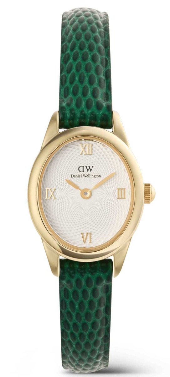Daniel Wellington Ophelia Mini Green Lizard White Guilloché Gold DW00100892 - Quartz - Guld - Damklocka - Läder - Härdat mineralglas