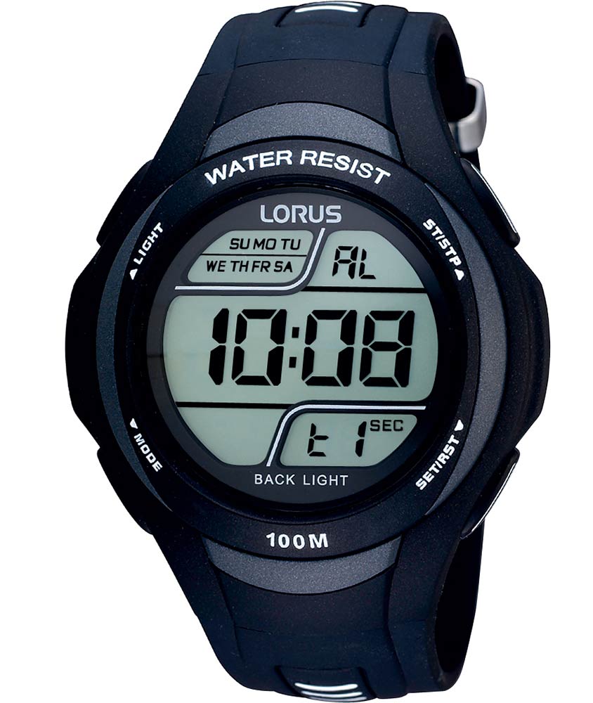 Lorus Mens Digital R2305EX9 - Digitalt - Svart - Herrklocka - Silikon - Akryl