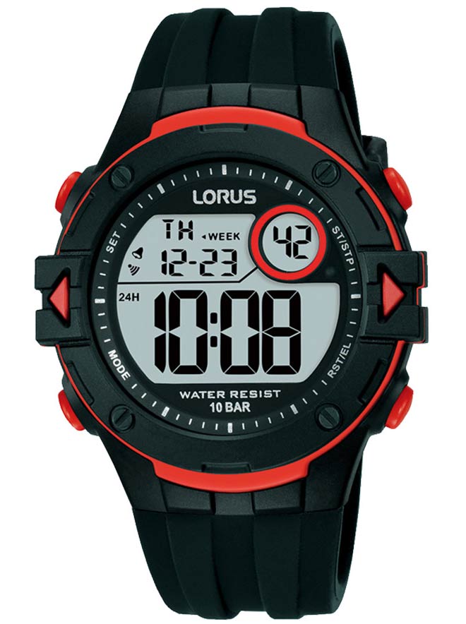 Lorus Mens Digital R2323PX9 - Digitalt - Svart - Herrklocka - Gummi - Akryl