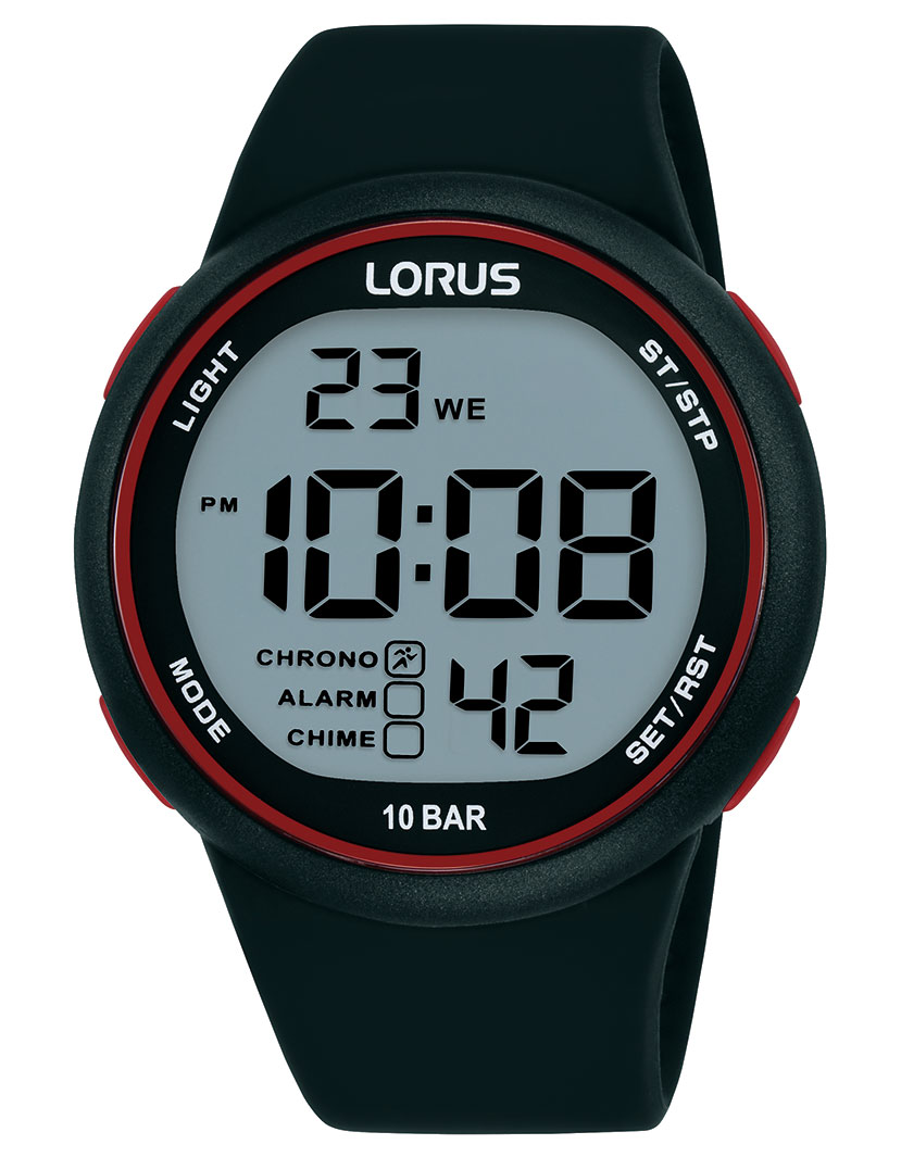 Lorus Mens Sports R2345QX9 - Digitalt - Svart - Herrklocka - Silikon - Akryl