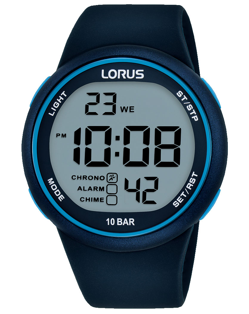 Lorus Mens Blue Sports Digital 44mm - Digitalt - Blå - Herrklocka - Silikon - Akryl