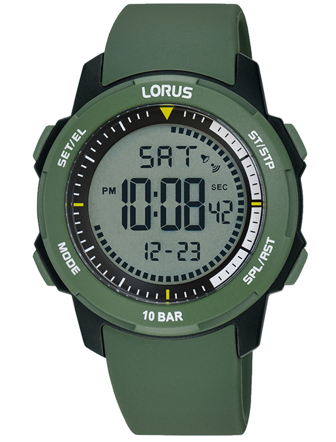 Lorus Mens Sports R2377PX9 - Digitalt - Grön - Herrklocka - Silikon - Akryl