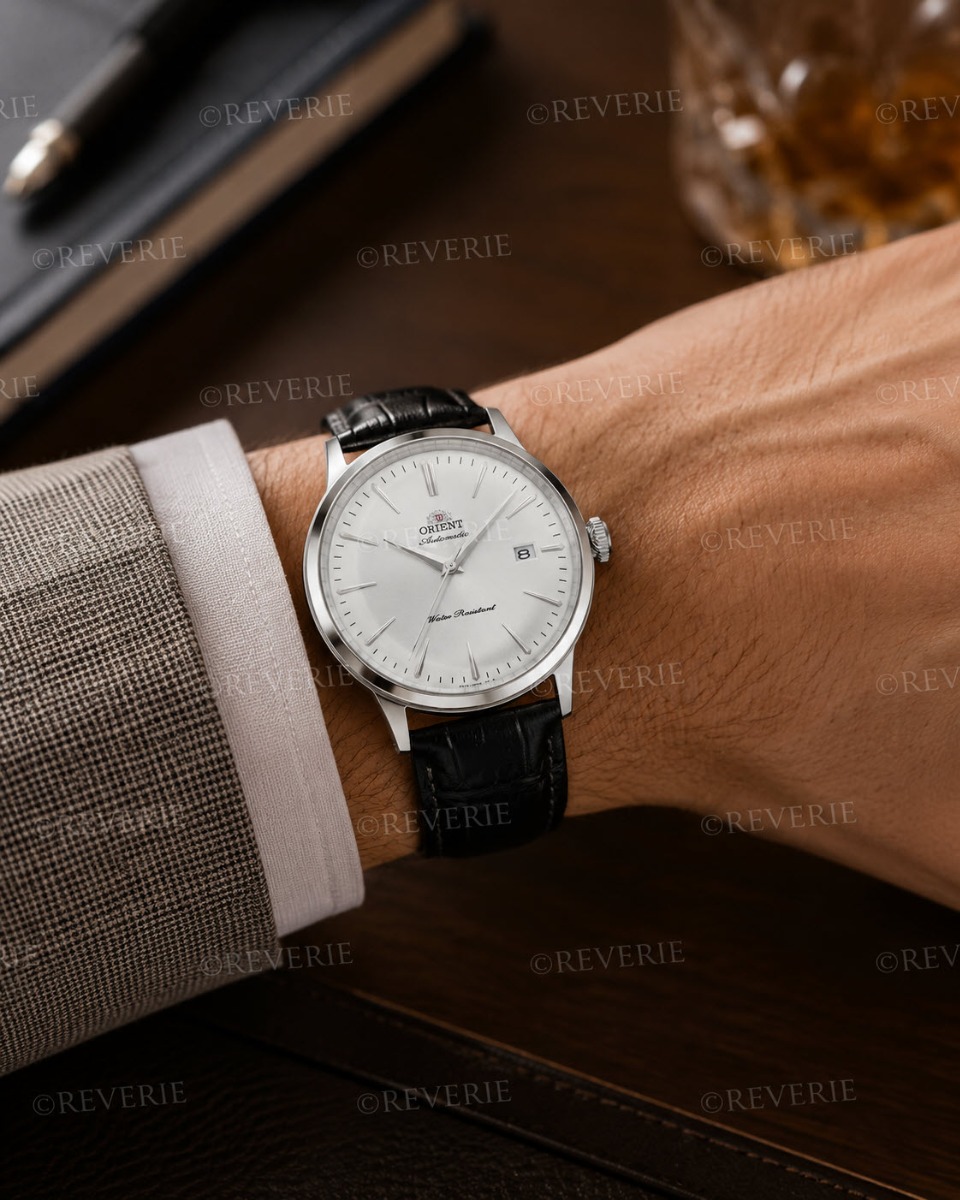 Orient klassisk automatisk herrklocka med läderarmband 40mm - Automatisk - Silver - Herrklocka - Läder - Härdat mineralglas