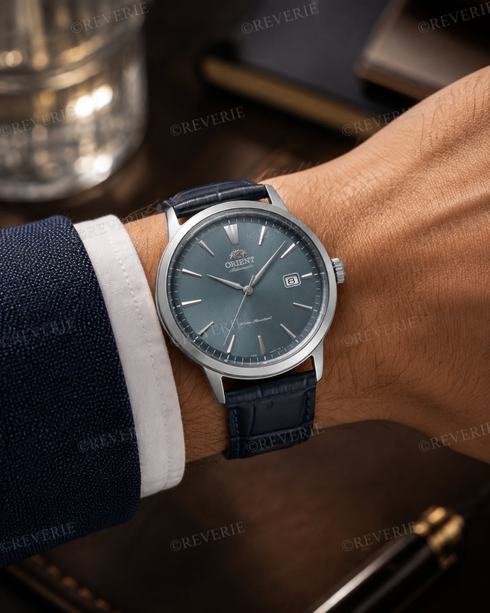 Orient Mens Blue Leather Automatic 41mm - Automatisk - Silver - Herrklocka - Läder - Härdat mineralglas