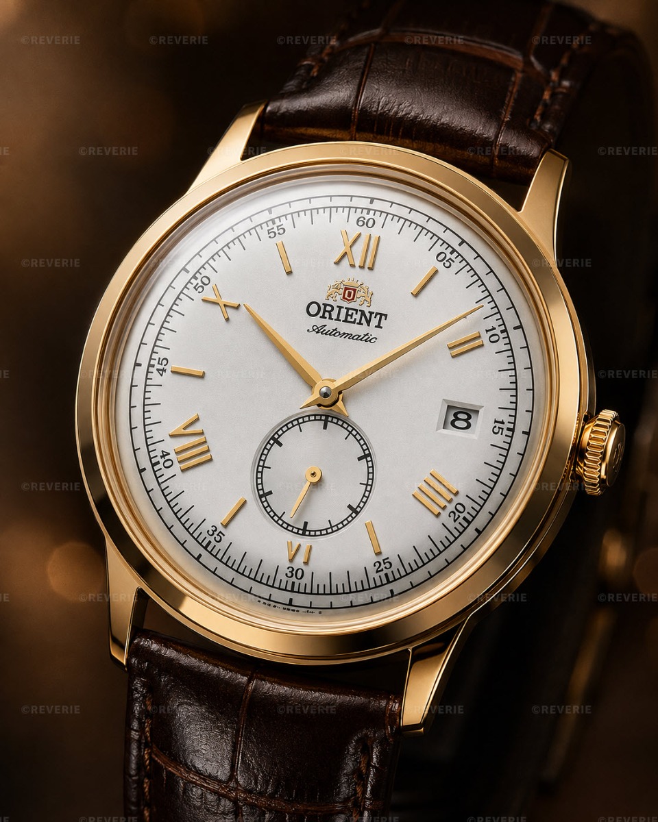 Orient Mens Golden Automatic 38mm - Automatisk - Guld - Herrklocka - Läder - Härdat mineralglas