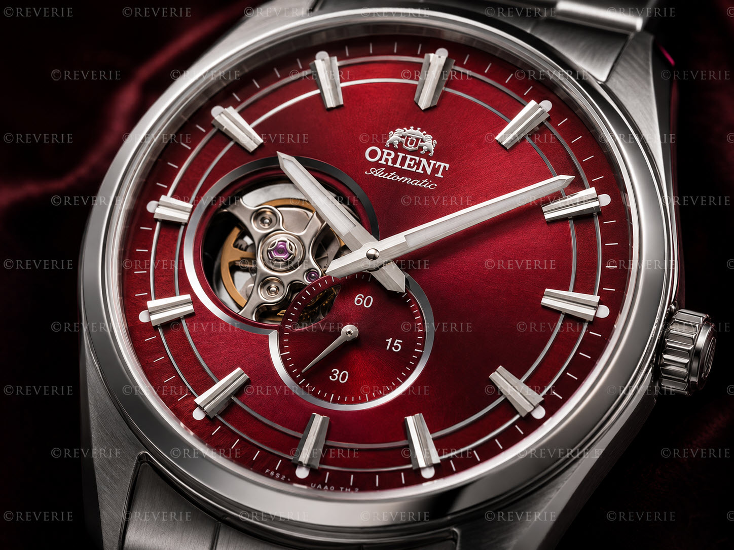 Orient automatisk herrklocka med open heart, röd urtavla och safirglas 40mm - Automatisk - Silver - Herrklocka - Rostfri stål - Safir