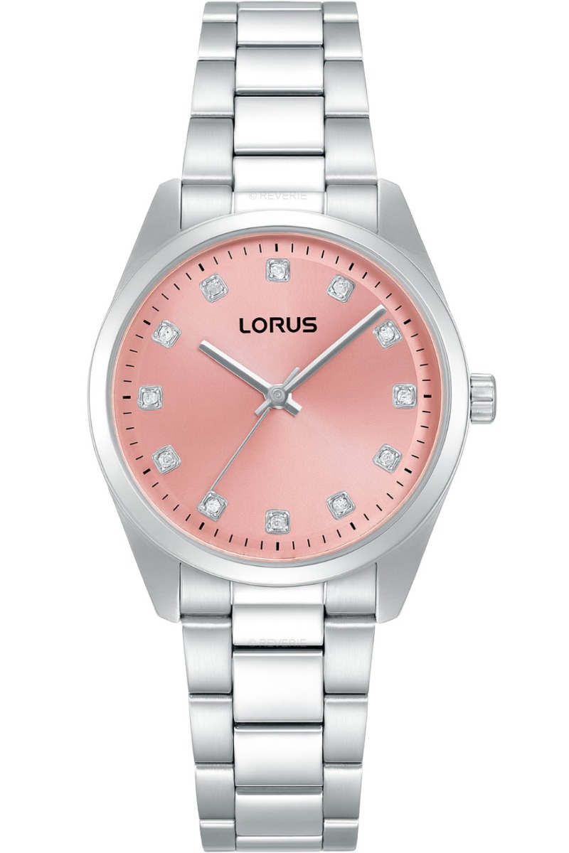 Lorus Ladies Crystal Pink 32mm - Quartz - Silver - Damklocka - Rostfri stål - Härdat mineralglas