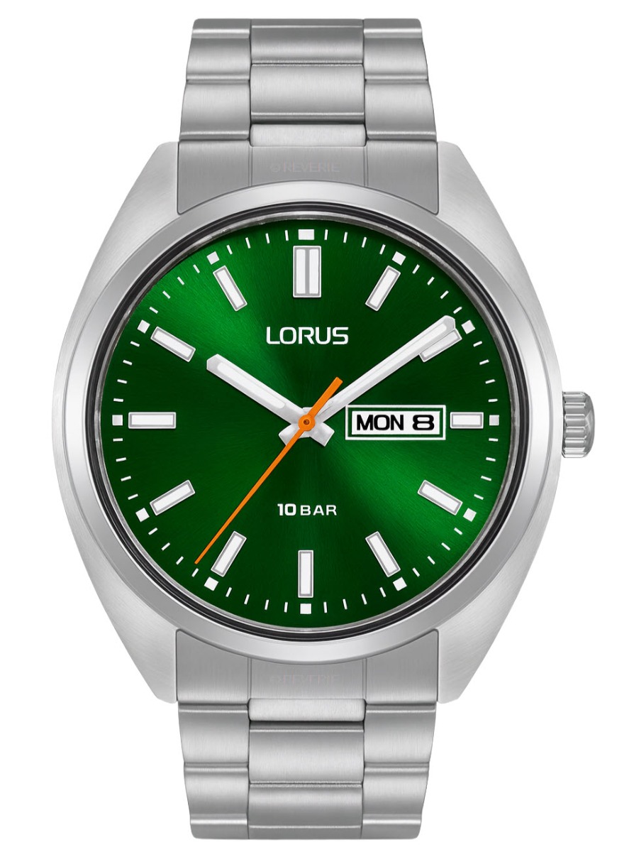 Lorus Mens 100m Classic Green Steel 41mm - Quartz - Silver - Herrklocka - Rostfri stål - Härdat mineralglas