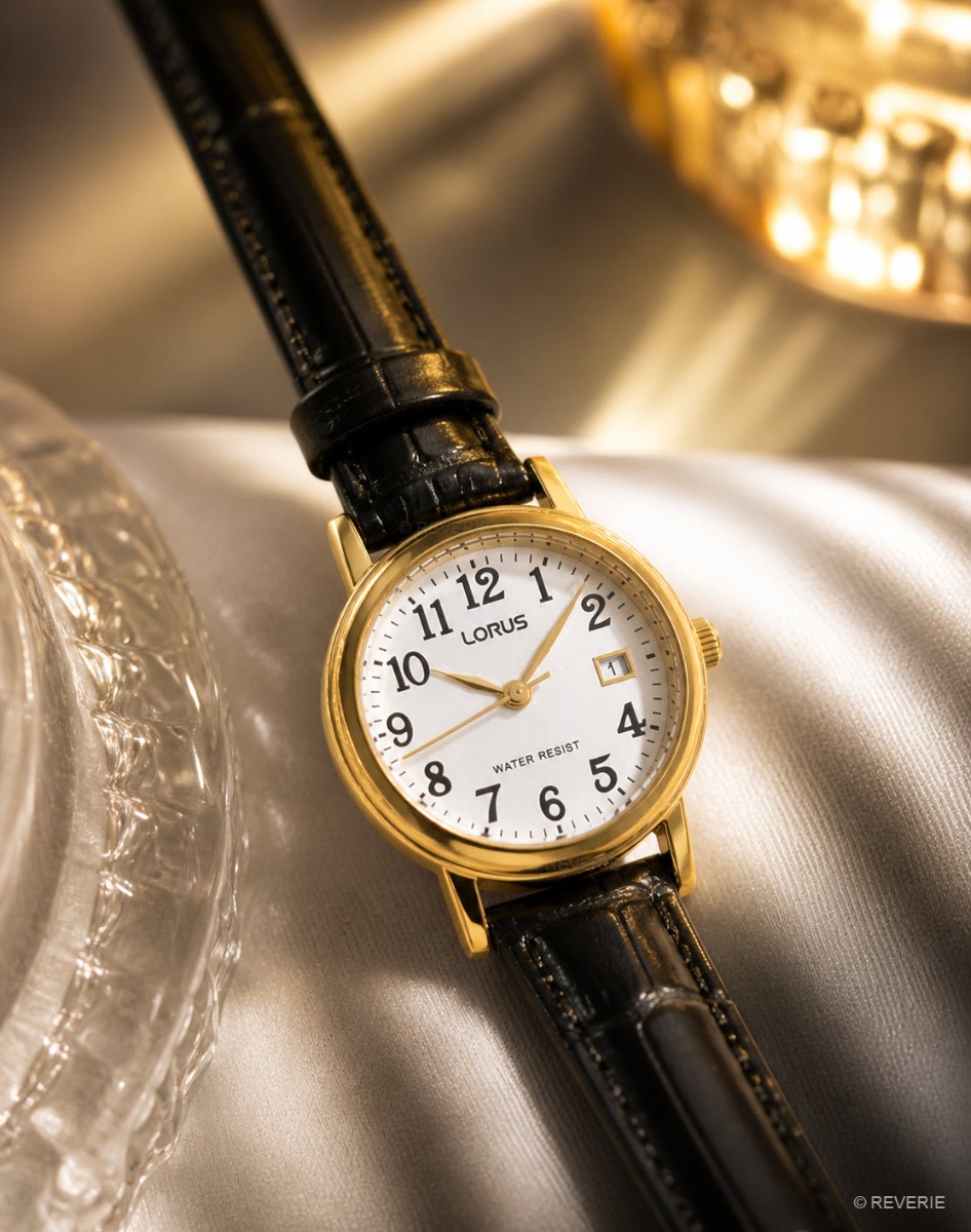Lorus Ladies Golden Black Leather Petite 26mm - Quartz - Guld - Damklocka - Läder - Härdat mineralglas