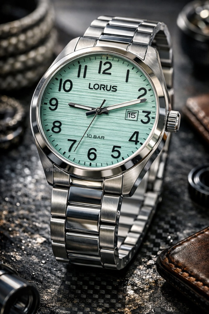 Lorus Rippled Turquoise 39mm - Quartz - Silver - Herrklocka - Rostfri stål - Härdat mineralglas