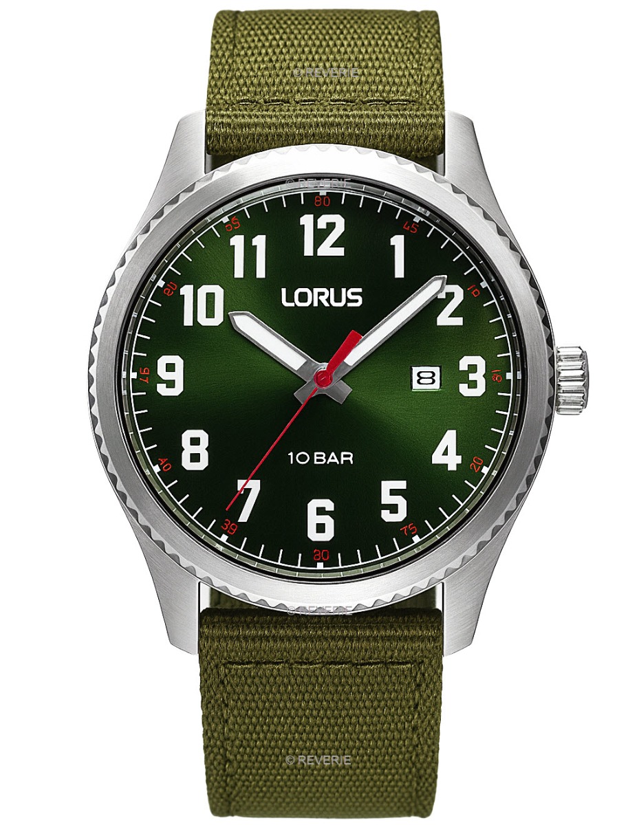 Lorus Mens 100m Classic Green 41mm - Quartz - Silver - Herrklocka - Textil - Härdat mineralglas