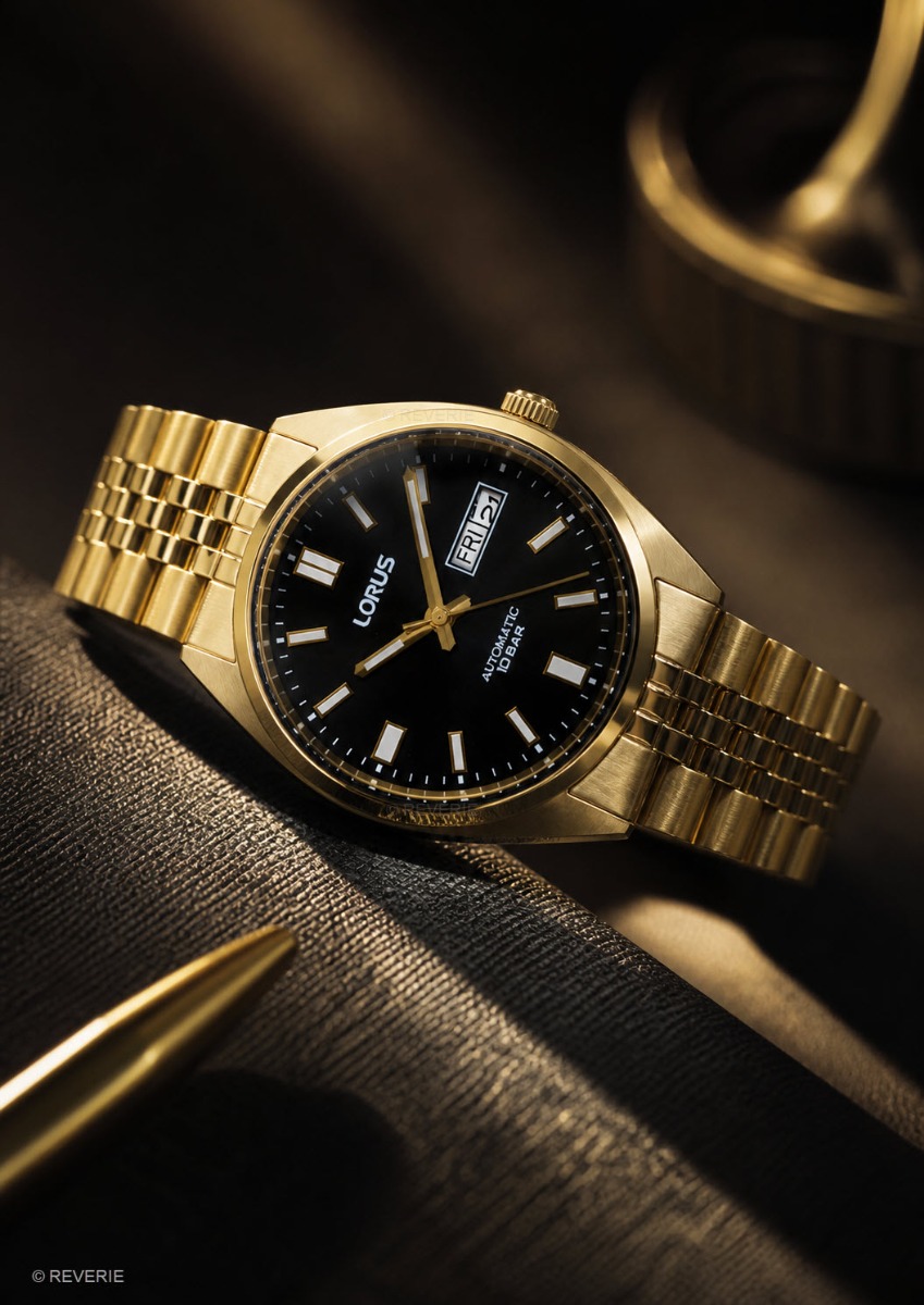 Lorus Automatic Golden Black Jubilee 39mm - Automatisk - Guld - Herrklocka - Rostfri stål - Härdat mineralglas