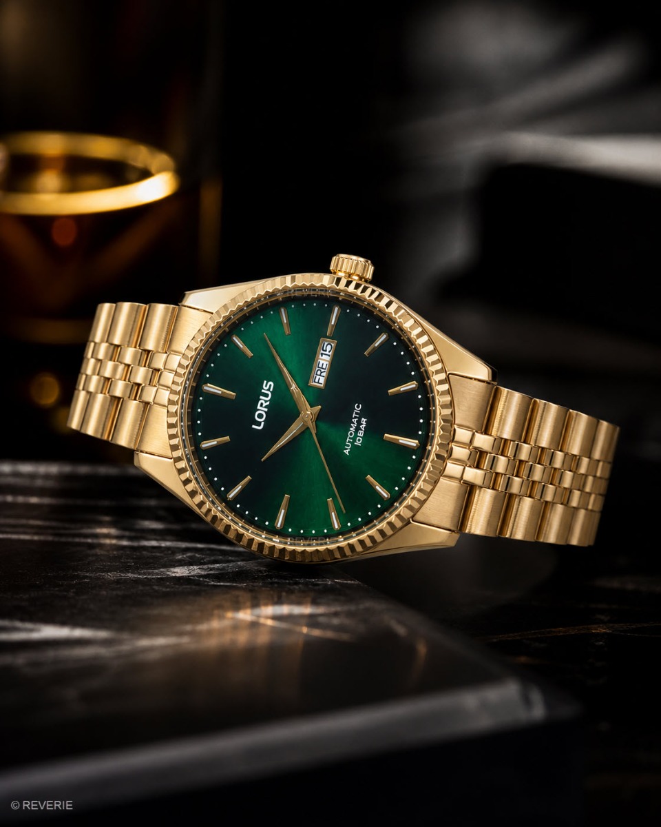 Lorus Mens Golden Green Automatic 42mm - Automatisk - Guld - Herrklocka - Rostfri stål - Härdat mineralglas