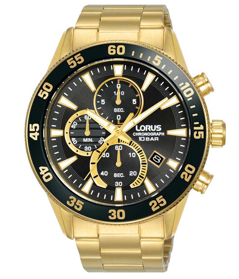 Lorus Mens Chronograph RM330JX9 - Quartz - Guld - Herrklocka - Rostfri stål - Härdat mineralglas