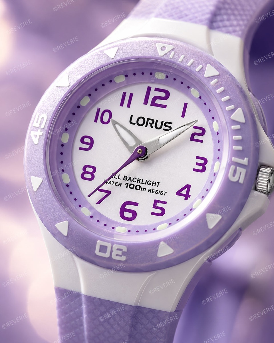Lorus | Lila vattentålig barnklocka med bakgrundsbelysning 30mm - Quartz - Vit - Barnklocka - Silikon - Akryl