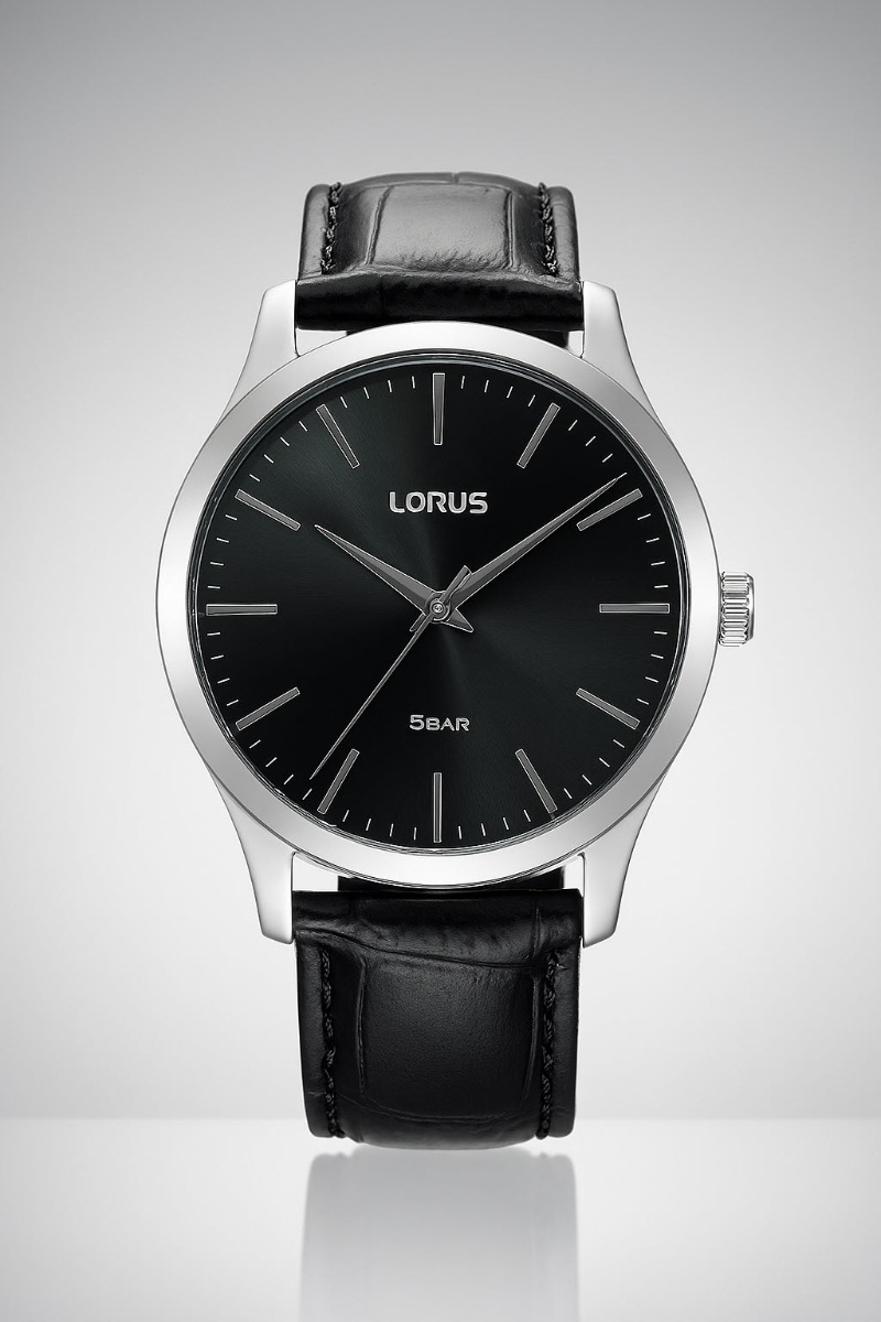 Lorus Mens Classic Black Leather - Quartz - Silver - Herrklocka - Läder - Härdat mineralglas
