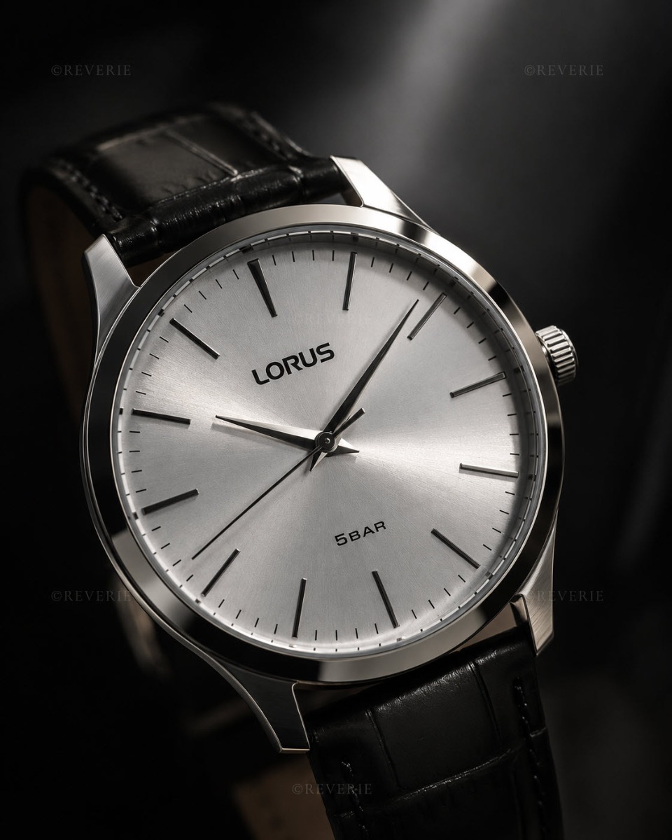 Lorus Mens Steel Black Leather 40mm - Quartz - Silver - Herrklocka - Läder - Härdat mineralglas