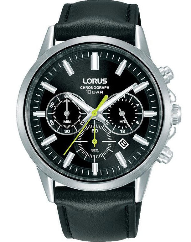 Lorus Mens Chronograph RT379KX9 - Quartz - Silver - Herrklocka - Läder - Härdat mineralglas
