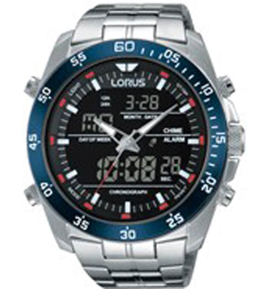 Lorus Mens Digital RW623AX5 - Analog-digital-mix - Silver - Herrklocka - Rostfri stål - Härdat mineralglas