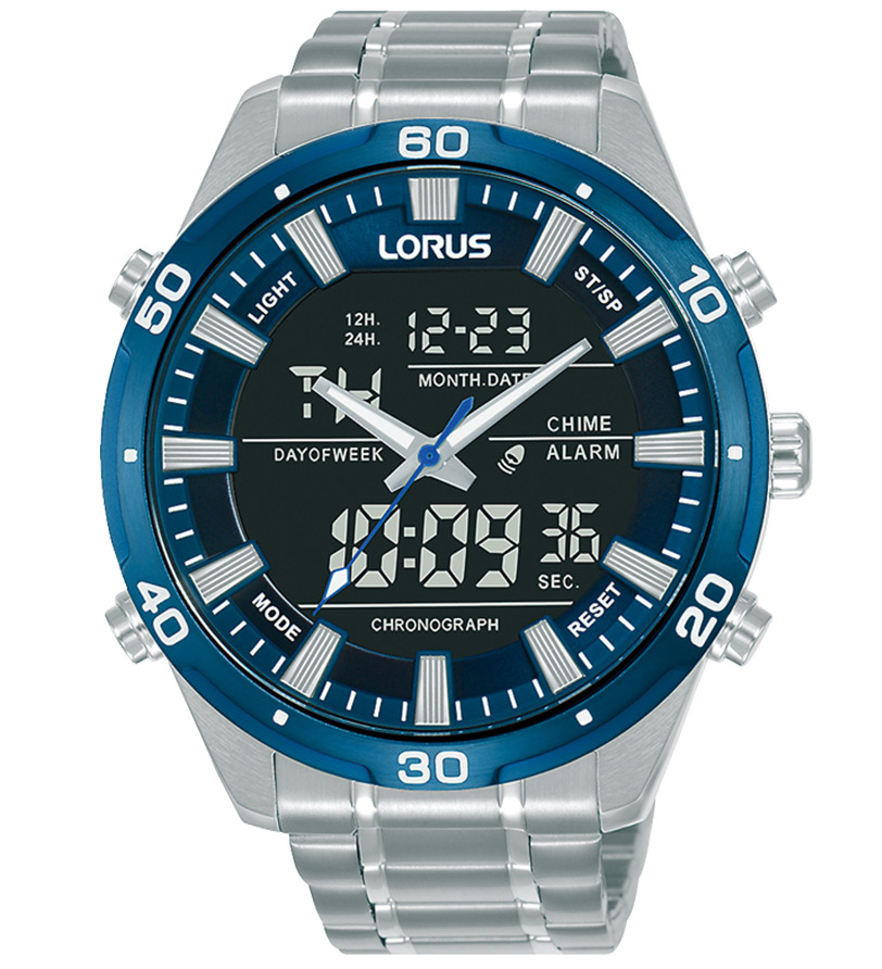 Lorus Mens RW647AX9 - Analog-digital-mix - Silver - Herrklocka - Rostfri stål - Härdat mineralglas