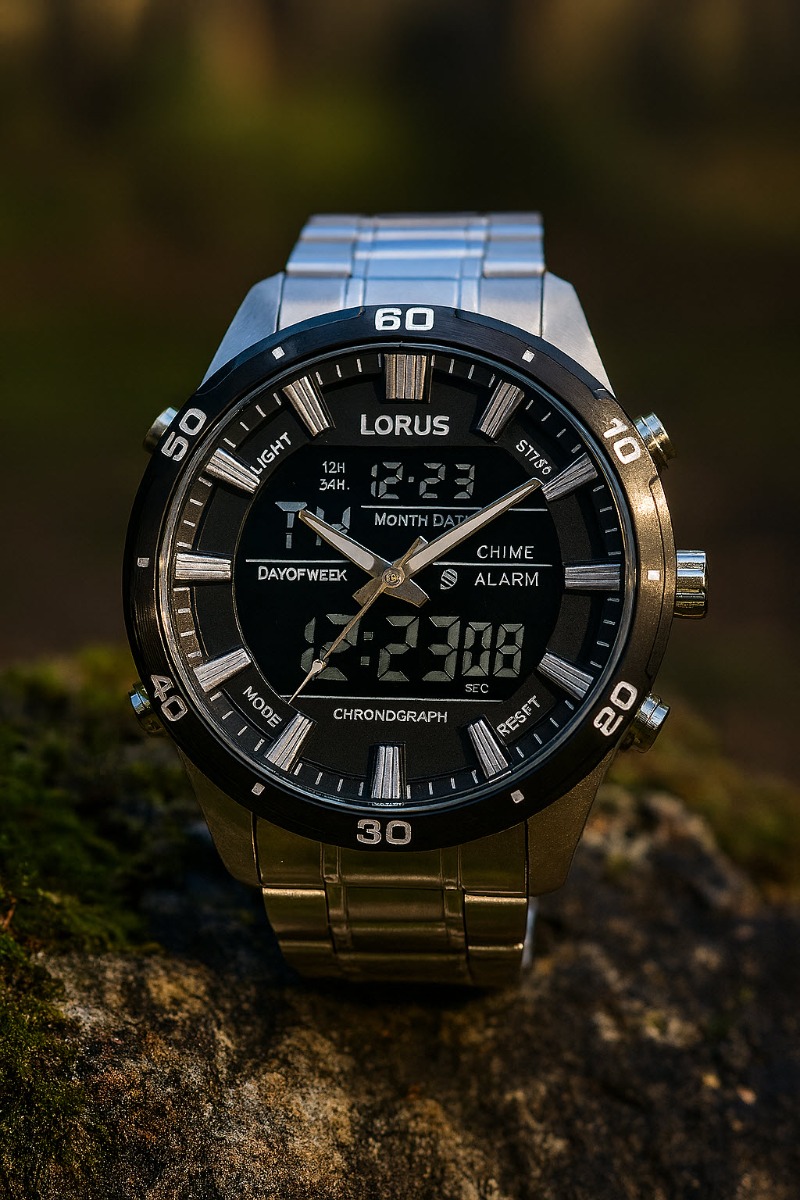 Lorus Mens AnaDigi Chronograph - Analog-digital-mix - Silver - Herrklocka - Rostfri stål - Härdat mineralglas