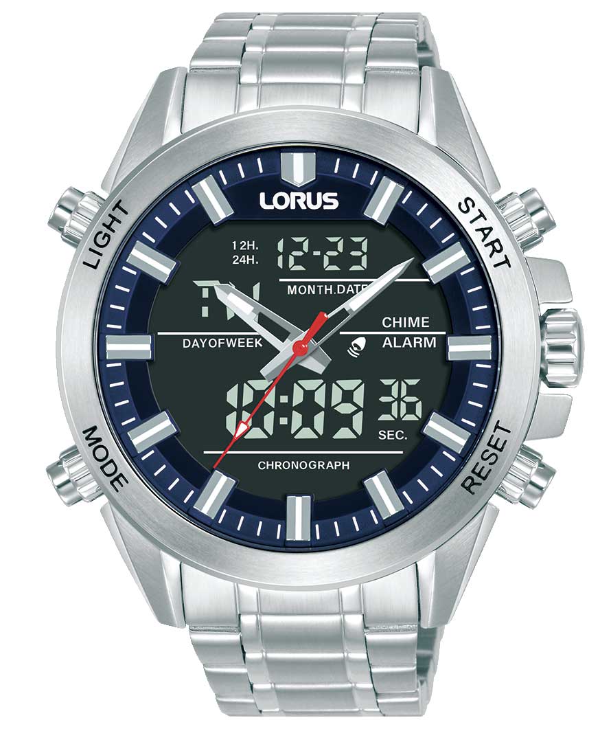 Lorus Mens Chronograph RW665AX9 - Analog-digital-mix - Silver - Herrklocka - Rostfri stål - Härdat mineralglas