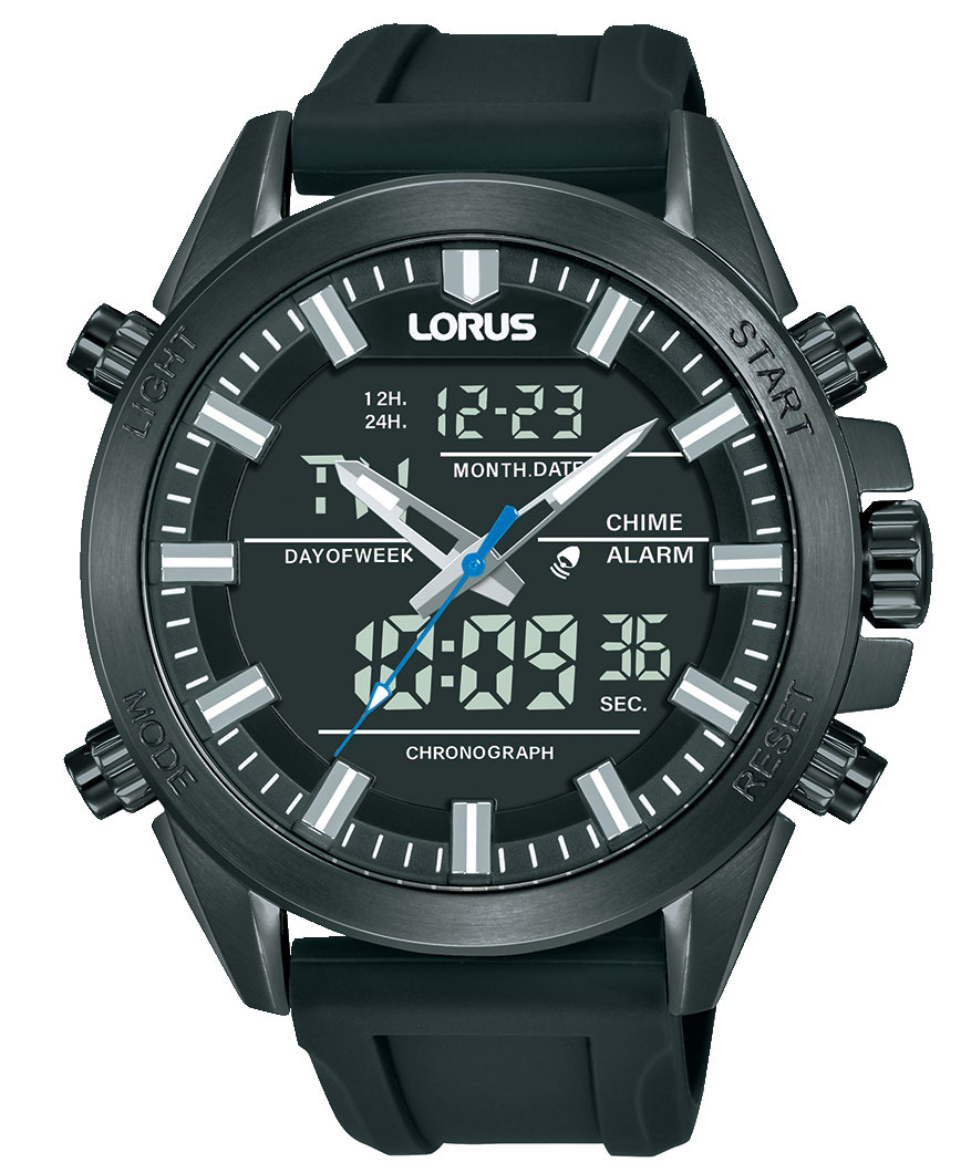 Lorus Mens Sports RW671AX9 - Analog-digital-mix - Svart - Herrklocka - Gummi - Härdat mineralglas