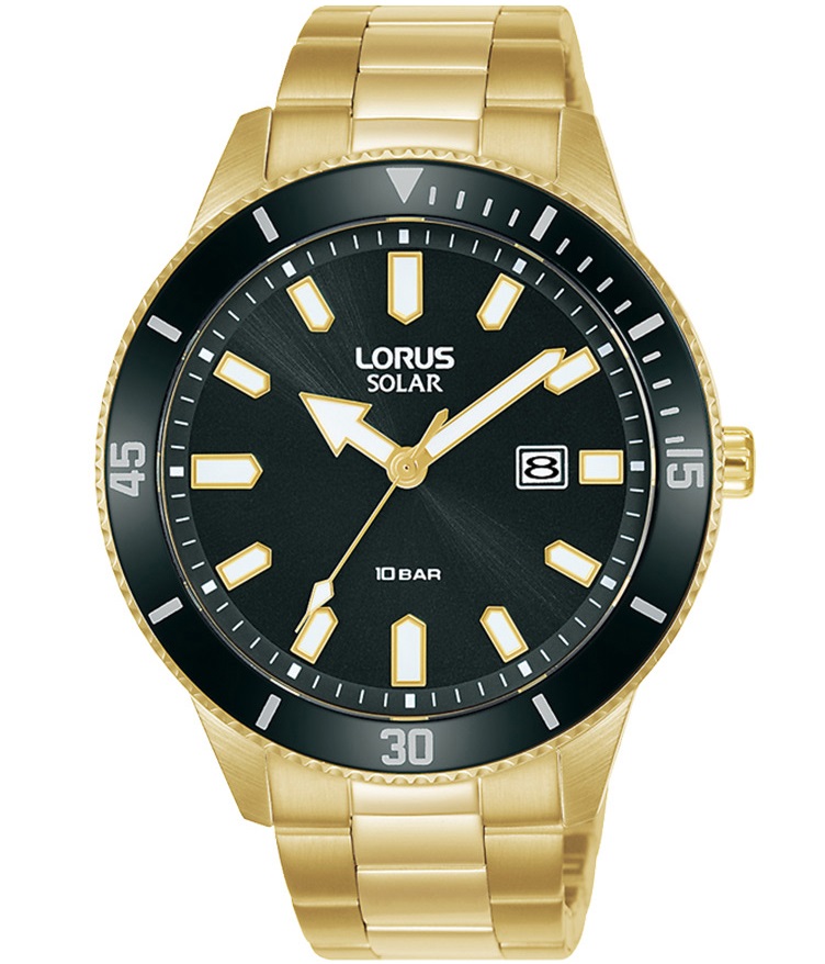 Lorus Mens Solar RX308AX9 - Quartz - Guld - Herrklocka - Rostfri stål - Härdat mineralglas