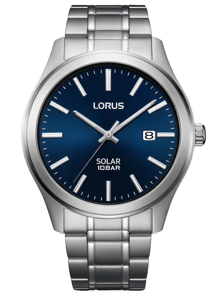 Lorus Mens 100m Classic Blue Solar 40mm - Quartz - Silver - Herrklocka - Rostfri stål - Härdat mineralglas