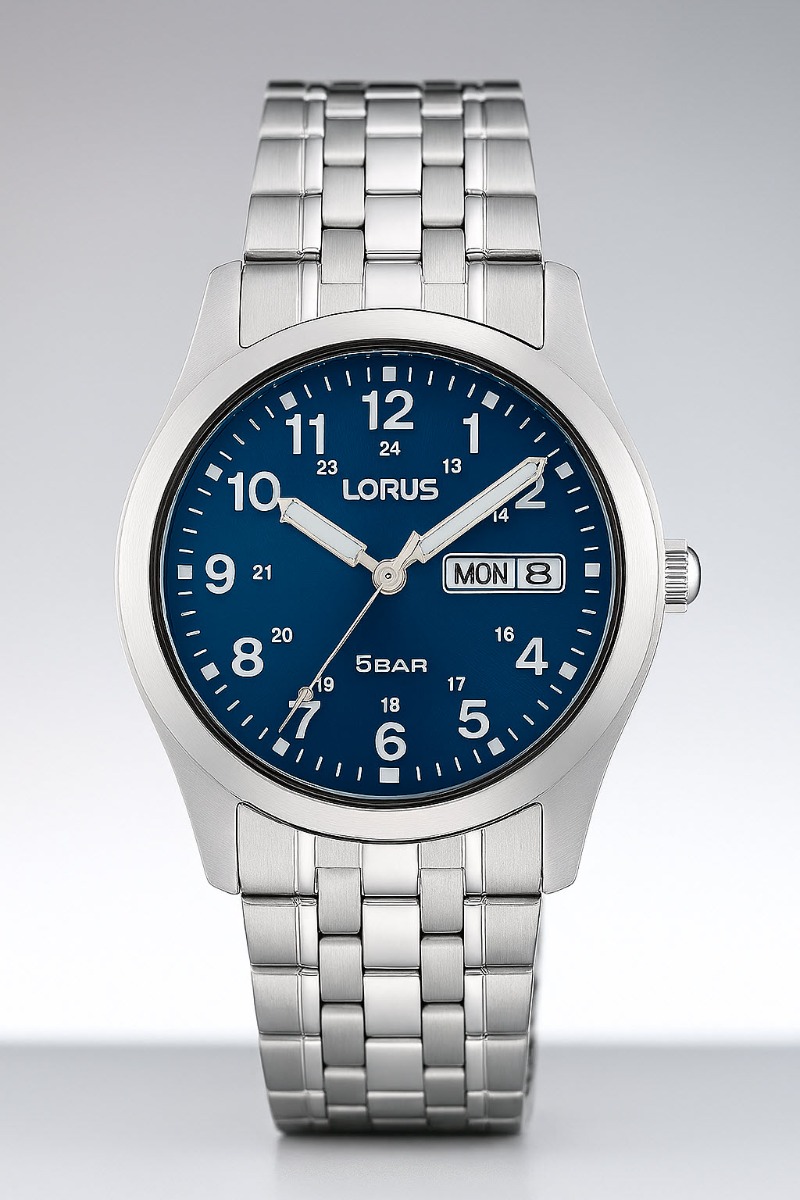 Lorus Mens Day-Date Stainless Steel - Quartz - Silver - Herrklocka - Rostfri stål - Härdat mineralglas