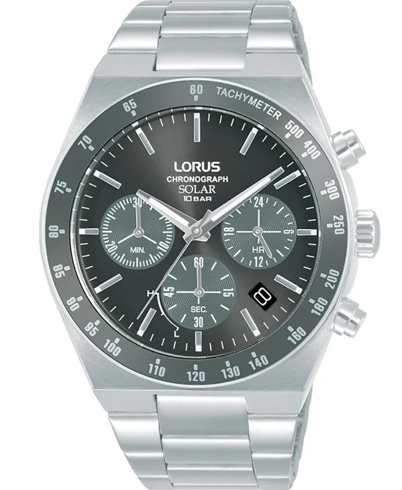 Lorus Sports Solar Chronograph RZ519AX9 - Quartz - Silver - Herrklocka - Rostfri stål - Härdat mineralglas