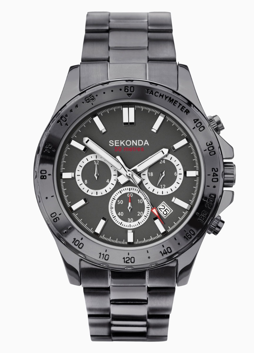 Sekonda Mens Chronograph 1660 - Quartz - Grå - Herrklocka - Rostfri stål - Härdat mineralglas