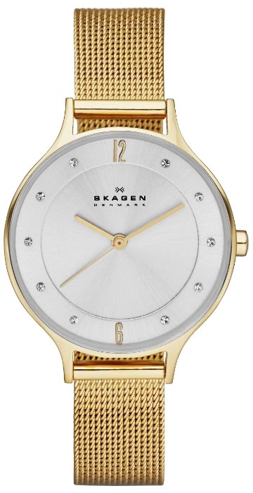 Damur i guld, med mesharmband - Skagen Anita Gold Mesh SKW2150 - Quartz - Guld - Damklocka - Rostfri stål - Härdat mineralglas