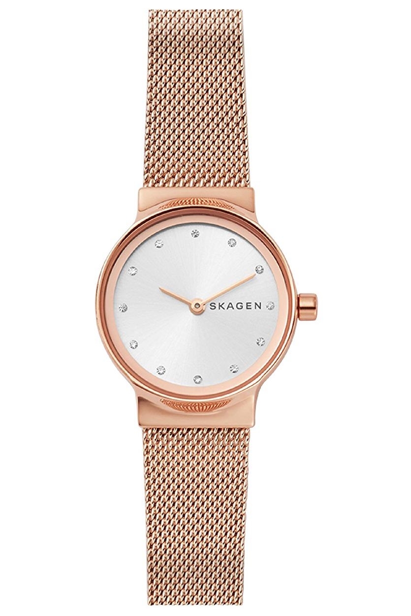 Kristaller och visare är allt som behövs - Skagen Freja SKW2665 - Quartz - Rött guld - Damklocka - Mesh - Härdat mineralglas