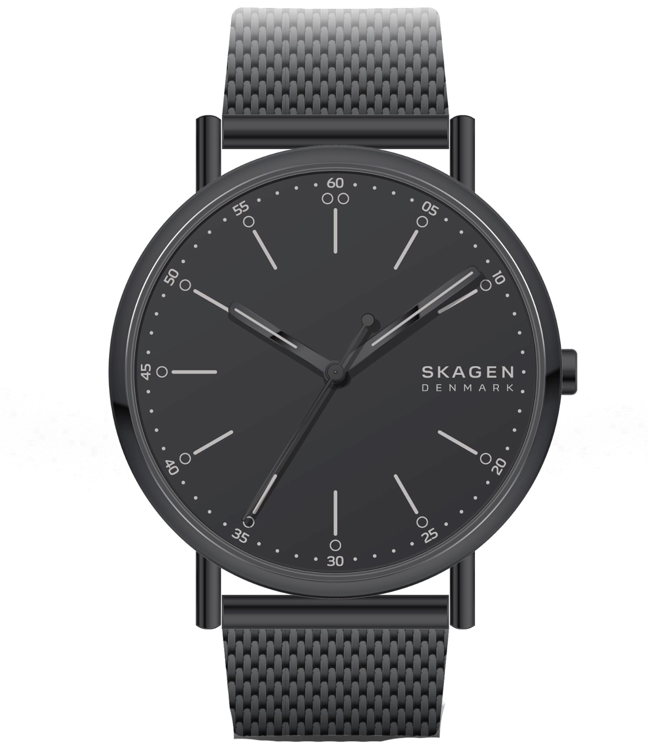 Grå metallklocka med tim-markörerna markerade med minuter, i stället för timmar - Skagen Signatur SKW6579 - Quartz - Grå - Herrklocka - Mesh -...