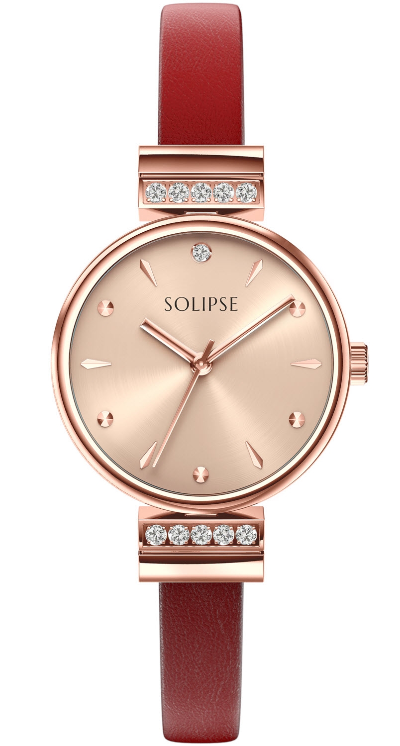 Snygg liten klocka med än mindre armband - Solipse Diamond Facet SOW6904 - Quartz - Koppar Kristall Rött guld - Damklocka - Läder - Härdat...