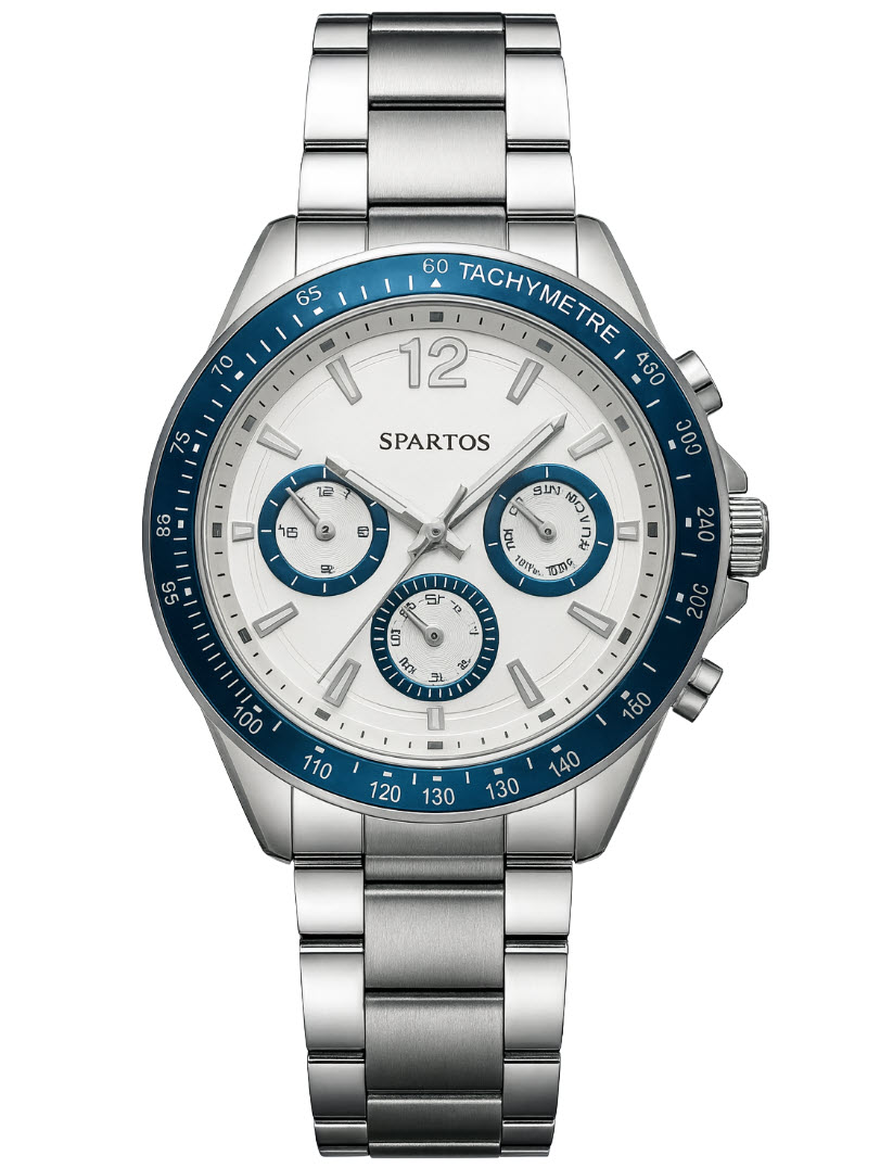 Herrur i stål med blå detaljer - Spartos Classic SPW007604 - Quartz - Blå Silver - Herrklocka - Rostfri stål - Härdat mineralglas