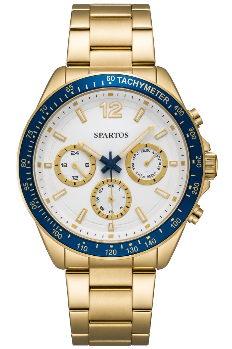 Herrur med guldarmband - Spartos Classic SPW007601 - Quartz - Blå Guld - Herrklocka - Rostfri stål - Härdat mineralglas