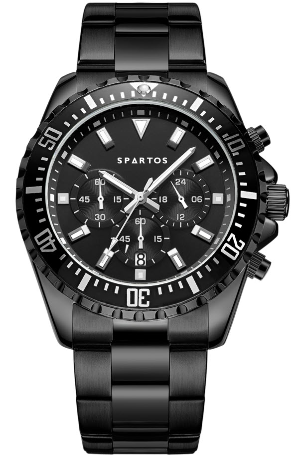 Spartos Classic Sapphire Chronograph SPW7704 - Quartz - Svart - Herrklocka - Rostfri stål - Mineral/Safir-mix