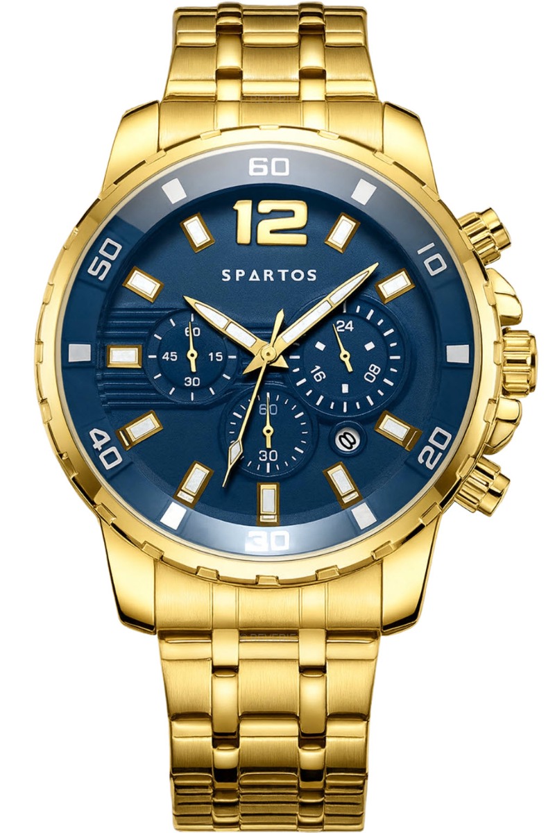 Spartos FX Sapphire Chronograph 46mm - Quartz - Guld - Herrklocka - Rostfri stål - Safir