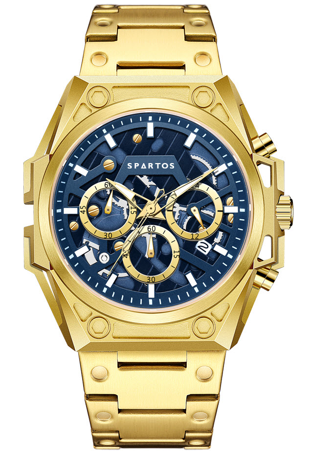 Spartos FX Skeleton Sapphire Chronograph SPW7902 - Quartz - Guld - Herrklocka - Rostfri stål - Safir