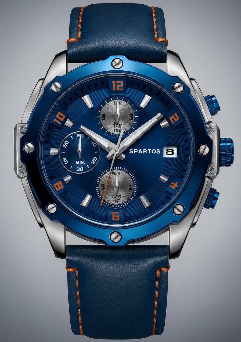 Spartos FX Guardian Sapphire Chronograph SPW8001 - Quartz - Silver - Herrklocka - Läder - Safir