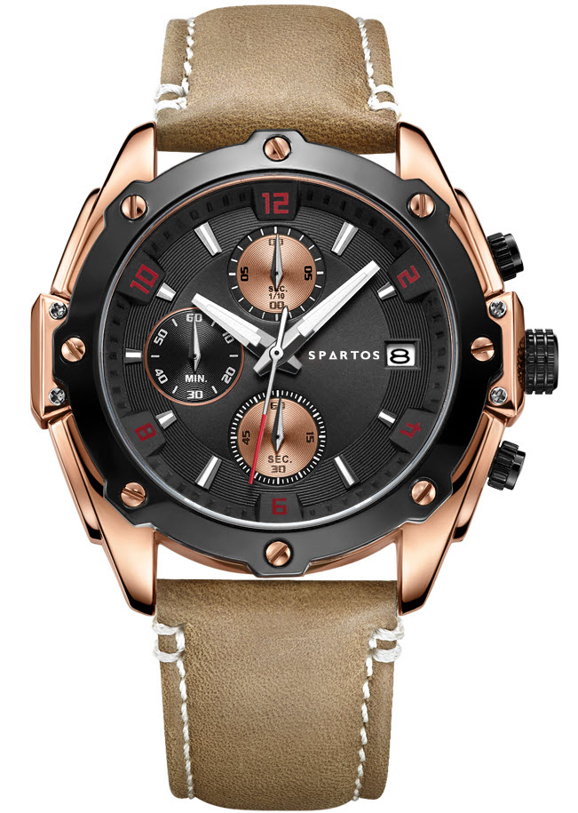 Spartos FX Guardian Sapphire Chronograph SPW8002 - Quartz - Rött guld - Herrklocka - Läder - Safir