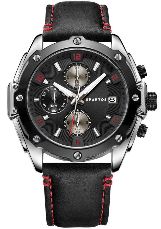 Spartos FX Guardian Sapphire Chronograph SPW8003 - Quartz - Silver - Herrklocka - Läder - Safir