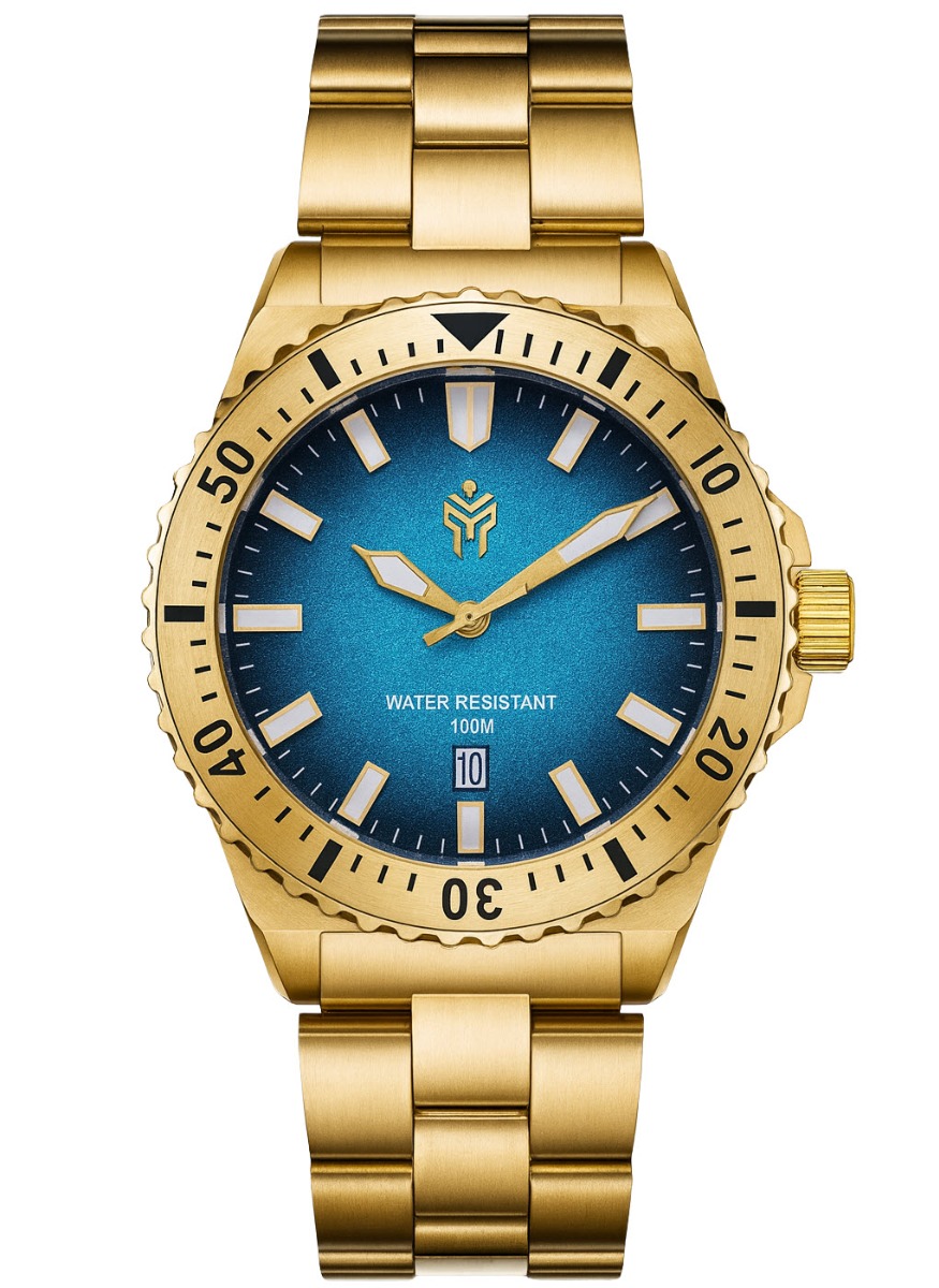Spartos Myles 100m Gold Blue 41mm - Quartz - Guld - Herrklocka - Rostfri stål - Härdat mineralglas