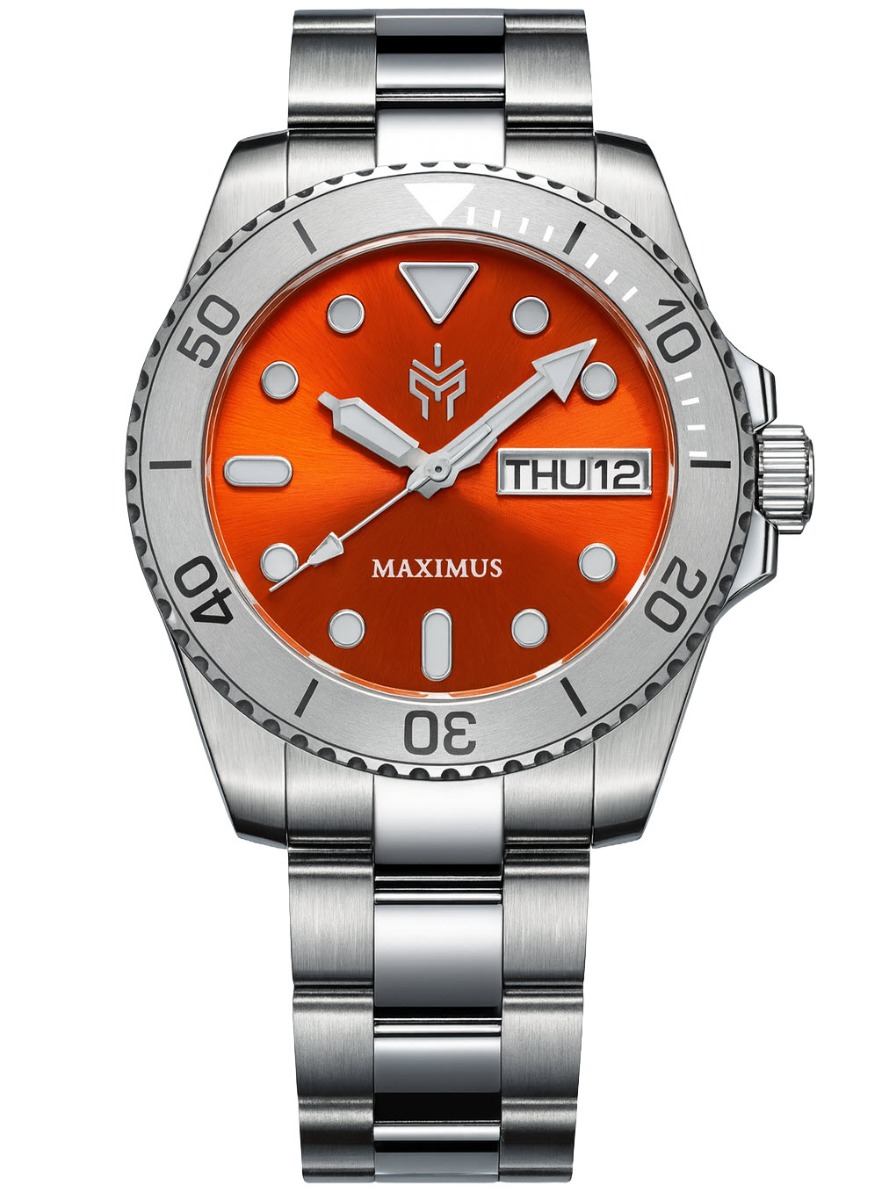 Spartos Maximus Sapphire Orange Sunray 40mm - Quartz - Silver - Herrklocka - Rostfri stål - Safir