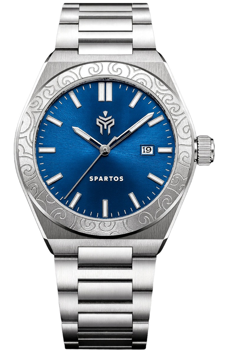 Spartos Aegis Mens Blue Steel 42mm - Quartz - Silver - Herrklocka - Rostfri stål - Härdat mineralglas