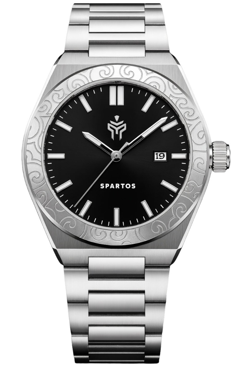 Spartos Aegis Black Steel 42mm - Quartz - Silver - Herrklocka - Rostfri stål - Härdat mineralglas