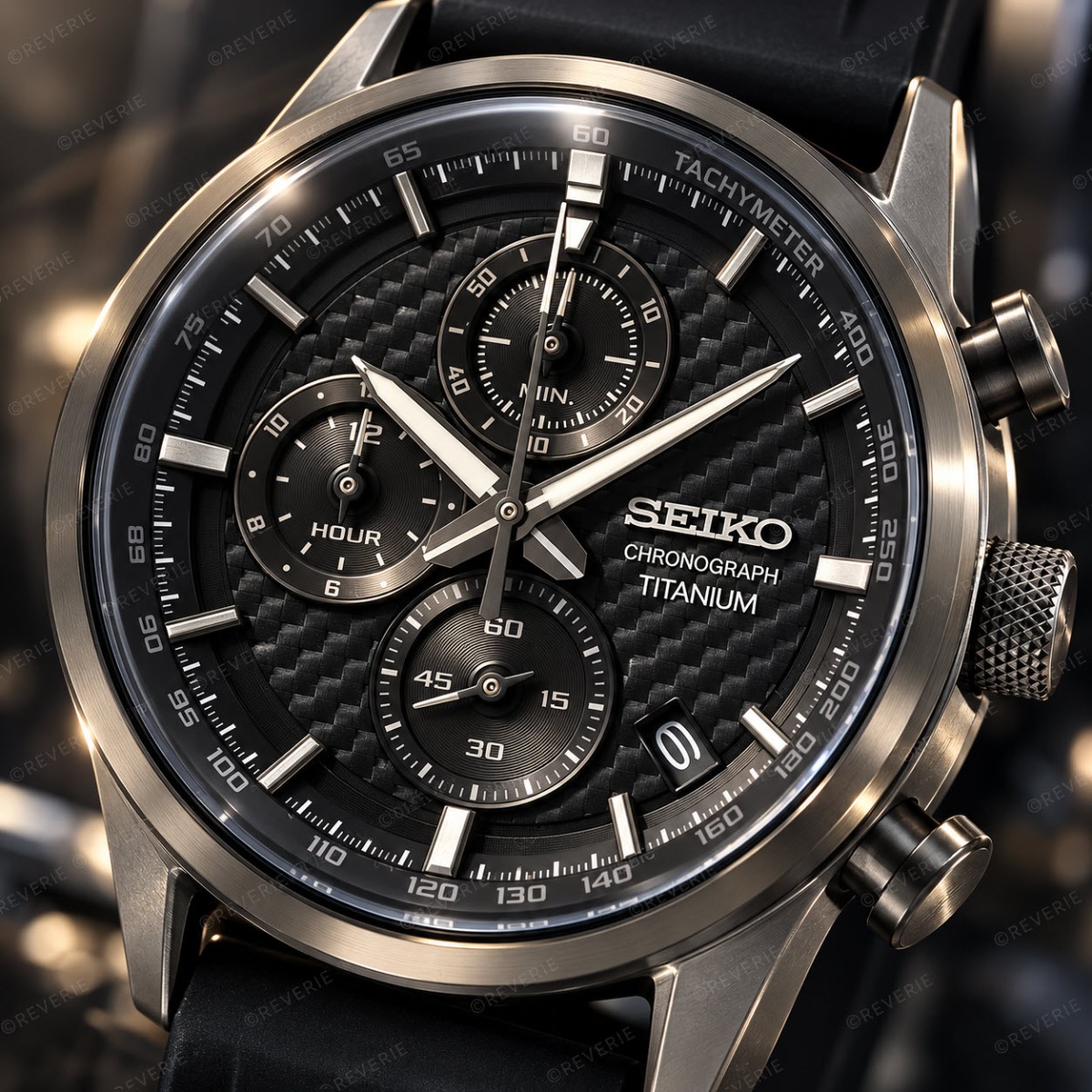 Seiko herrklocka i kolfiber-titan med kronograf 41mm - Quartz - Gunmetal - Herrklocka - Silikon - Härdat mineralglas
