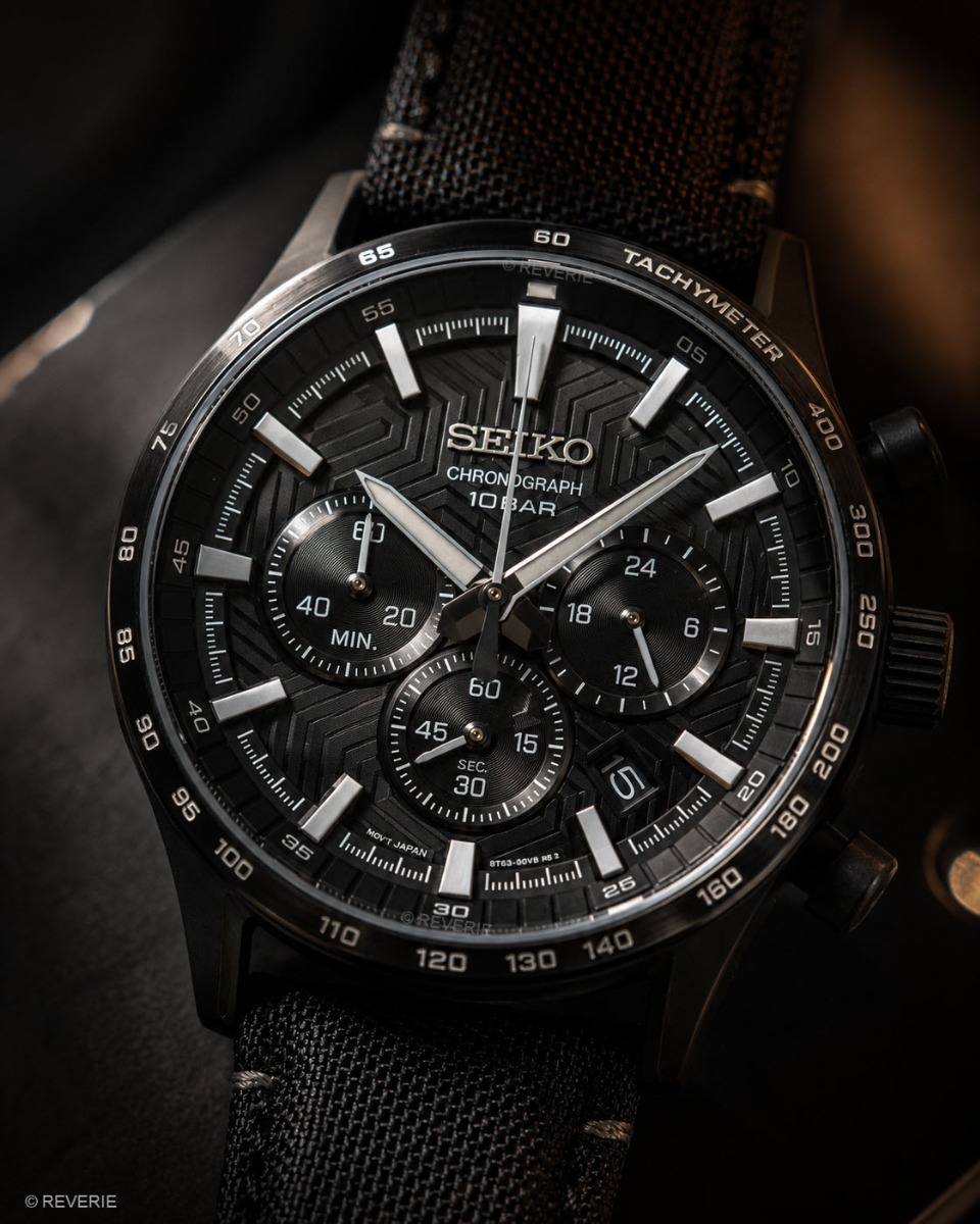 Seiko Mens Chronograph Sapphire Black 43mm - Quartz - Svart - Herrklocka - Läder - Safir